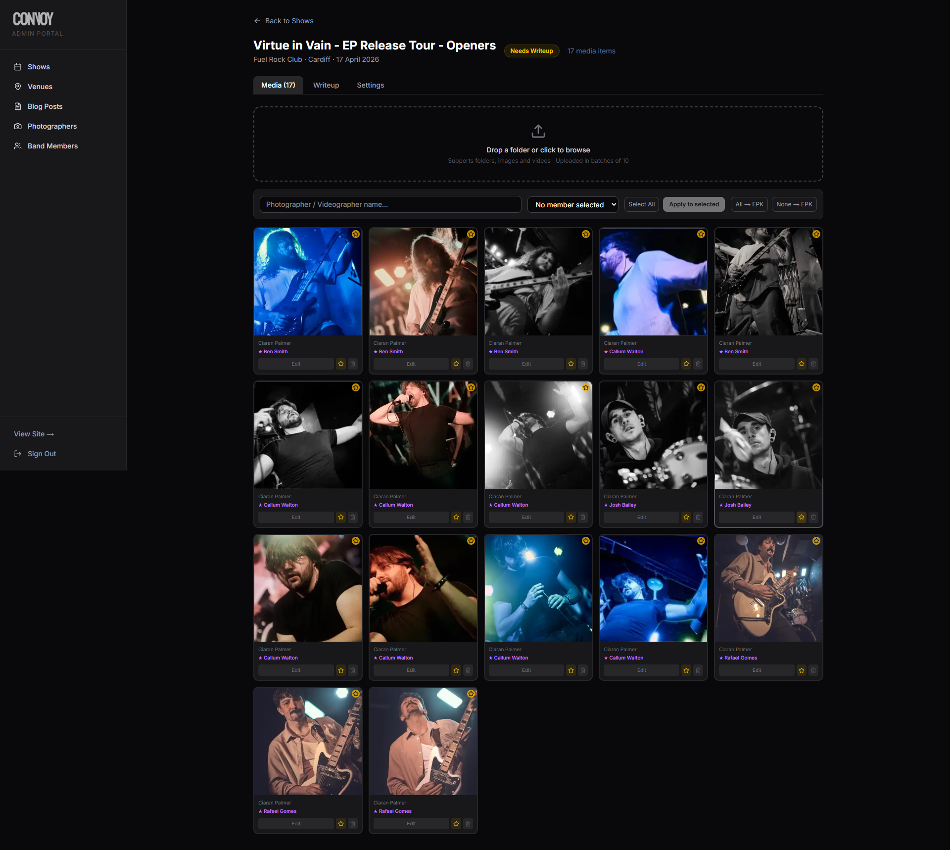 Convoy EPK admin panel for electronic press kits